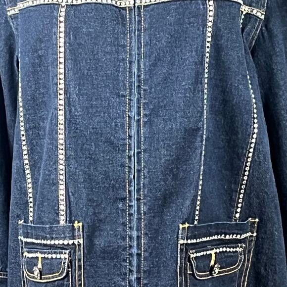 John A Blue Denim Dark Wash Zip Front with Rhinestones Jacket Size 1X - Picture 3 of 8